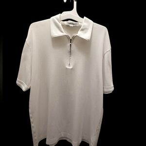 Calvin Klein Men's White Collared Zipper Polo Shirt Large